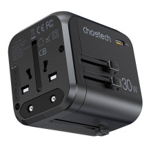 Universal travel charger Choetech PD5008 30W USB-C / 3xUSB-A black Universal travel charger Choetech PD5008 30W USB-C / 3xUSB-A black