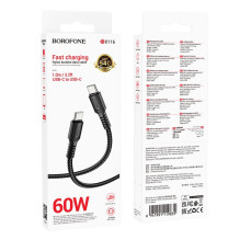 USB kabelis Borofone BX116 60W USB-C to USB-C 1.0m juodas USB kabelis Borofone BX116 60W USB-C to USB-C 1.0m juodas