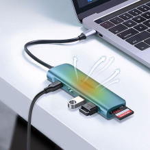 Ugreen Ugreen CM195 6in1 adapter USB-C - HDMI / 2x USB-A 3.0 / USB-C PD / SD / TF reader - gray