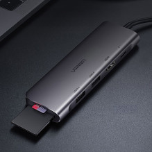Ugreen Ugreen CM195 6in1 adapteris USB-C - HDMI / 2x USB-A 3.0 / USB-C PD / SD / TF skaitytuvas - pilkas