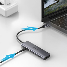 Ugreen Ugreen CM195 6in1 adapter USB-C - HDMI / 2x USB-A 3.0 / USB-C PD / SD / TF reader - gray