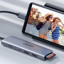 Ugreen Ugreen CM195 6in1 adapteris USB-C - HDMI / 2x USB-A 3.0 / USB-C PD / SD / TF skaitytuvas - pilkas