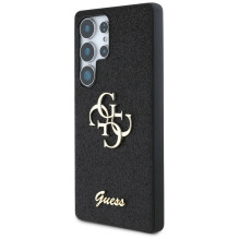 Guess Fixed Glitter Big 4G metalinis logotipo dėklas, skirtas Samsung Galaxy S25 Ultra juodas