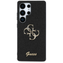 Guess Fixed Glitter Big 4G metalinis logotipo dėklas, skirtas Samsung Galaxy S25 Ultra juodas