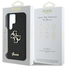 Guess Fixed Glitter Big 4G metalinis logotipo dėklas, skirtas Samsung Galaxy S25 Ultra juodas