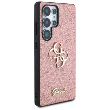 Guess Fixed Glitter Big 4G metalinis logotipo dėklas, skirtas Samsung Galaxy S25 Ultra Pink
