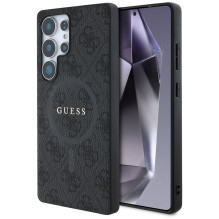 Guess odinis 4G spalvotas žiedas klasikinis logotipas MagSafe dėklas Samsung Galaxy S25 Ultra juodas