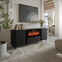 Cama Volare chest of drawers 200 x 39 x 75 cm black + fireplace Cama Volare chest of drawers 200 x 39 x 75 cm black + fireplace