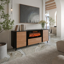 Cama Volare chest of drawers 200 x 39 x 75 cm black / walnut + fireplace Cama Volare chest of drawers 200 x 39 x 75 cm black / walnut + fireplace
