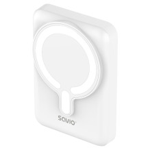 Savio BA-13 išorinė baterija, 10000 mAh, belaidis įkrovimas, balta
