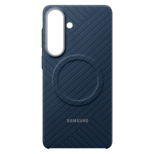 „Samsung“ anglies pluošto magnetinis dėklas, skirtas „Samsung Galaxy S26+“, suderinamas su „MagSafe“ – tamsiai mėlynas