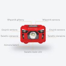 Montis Bateryjna latarka nagłowna z sensorem MT002 raudonas, juodas LED žibintuvėlis su galvos apdangalu