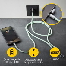 USB-C–USB-C LAIDAS 1,65 M / ŽIEDINĖ VIRSUTĖ ŽALIA 7991007 INTENSO