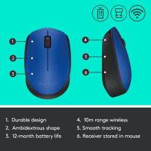MOUSE USB OPTICAL WRL M171 / BLUE 910-004640 LOGITECH