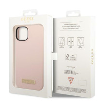 Guess GUHMP14MSBPLP iPhone 14 Plus 6.7 'rožinis / rožinis kietas dėklas, silikoninis logotipas MagSafe