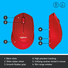 MOUSE USB OPTICAL WRL M330 / SILENT RED 910-004911 LOGITECH