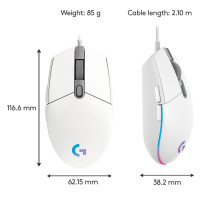 MOUSE USB OPTICAL G203 / WHITE 910-005797 LOGITECH