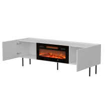 Cama LUCCA TV spintelė 180x40x59 balta + juodas židinys