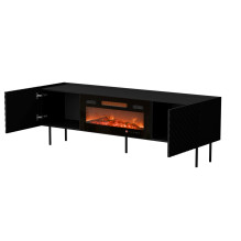 Cama LUCCA TV spintelė 180x40x59 juoda + juodas židinys