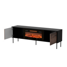 Cama CORTINA TV spintelė 180x40x60 juoda / riešutmedžio spalva + juodas židinys