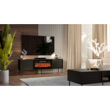 Cama CORTINA TV spintelė 180x40x60 juoda + juodas židinys