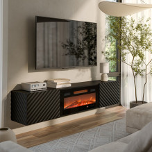 Cama RTV cabinet LARA 183x35x37 black matt + black fireplace Cama RTV cabinet LARA 183x35x37 black matt + black fireplace