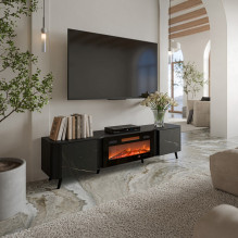 Cama RTV spintelė Volare 200 x 39 x 49 cm juoda / San Sebastian + židinys
