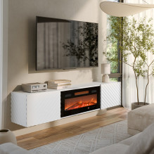 Cama RTV cabinet LARA 183x35x37 white matt + black fireplace Cama RTV cabinet LARA 183x35x37 white matt + black fireplace