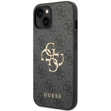 Guess 4G didelis metalinis logotipas iPhone 15 dėklas – pilkas