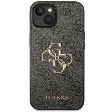 Guess 4G didelis metalinis logotipas iPhone 15 dėklas – pilkas