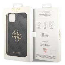 Guess 4G didelis metalinis logotipas iPhone 15 dėklas – pilkas