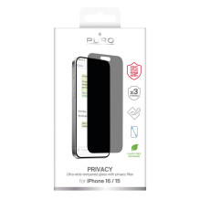 „Puro Privacy“ grūdintas stiklas, skirtas „iPhone 16“ / „iPhone 15“.