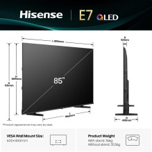 Televizorius, HISENSE, 85", 4K Ultra HD, 3840 x 2160 pikselių, plokščias, 16:9, QLED, 85E7Q