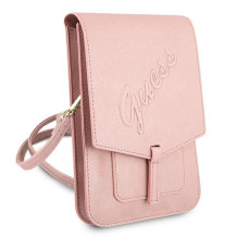 Torebka na telefon Guess Saffiano Script - różowe