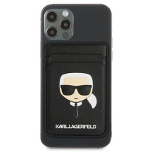 Portfel magnetyczny Karl Lagerfeld Wallet CardSlot Saffiano Karl`s Head MagSafe na telefon - czarny