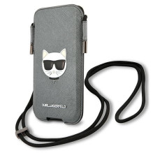 Torebka na telefon Karl Lagerfeld Saffiano Ikonik Choupette Head - szara