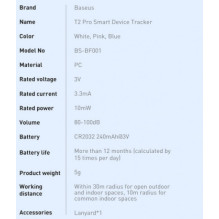 Baseus Intelligent T2 Pro, anti-loss device (white) Baseus Intelligent T2 Pro, anti-loss device (white)