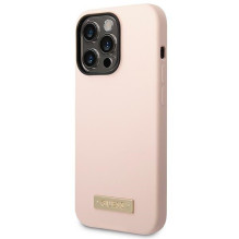Etui Guess Silicone Logo Plate MagSafe na iPhone 14 Pro - różowe