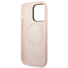 Etui Guess Silicone Logo Plate MagSafe na iPhone 14 Pro - różowe