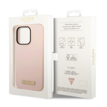 Etui Guess Silicone Logo Plate MagSafe na iPhone 14 Pro - różowe