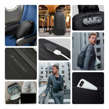 Wozinsky Premium vieno peties apsaugos nuo vagystės miesto kuprinė su tvarkykle ir USB - juoda