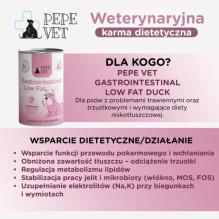 PAKA ZWIERZAKA Pepe Vet Gastrointestinal Neriebus Mono Duck Šlapias maistas - 400g PAKA ZWIERZAKA Pepe Vet Gastrointestinal Neriebus Mono Duck Šlapias maistas - 400g