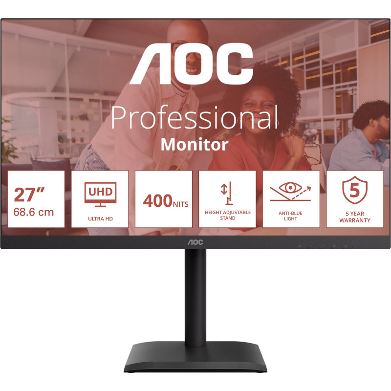 AOC U27E4CV 27 " IPS UHD 16:9 60 Hz 4 ms 3840 x 2160 pixels 400 cd / m HDMI ports quantity 2 Black
