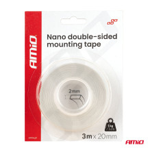 Daugkartinio naudojimo dvipusė nano tvirtinimo juosta 20 mm x 3 m x 1 mm AMIO-04847
