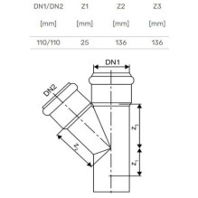 Trident for internal sewerage Skolan, 110 mm x 110 mm, 45 ° Trident for internal sewerage Skolan, 110 mm x 110 mm, 45 °
