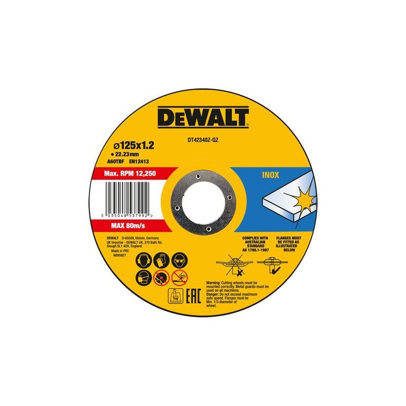 Nerūdijančio plienio pjovimo diskas DeWalt 125 x 1,2 mm