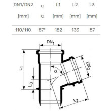 Vidaus kanalizacijos trišakis Ultra dB, Ø 110 / 110 mm, 87° Vidaus kanalizacijos trišakis Ultra dB, Ø 110 / 110 mm, 87°