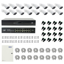PNI House IP816 NVR paketas su 16 PNI IP740 4MP kamerų, šaltiniu, jungikliu, kabeliais, kištukais ir skirstytuvais