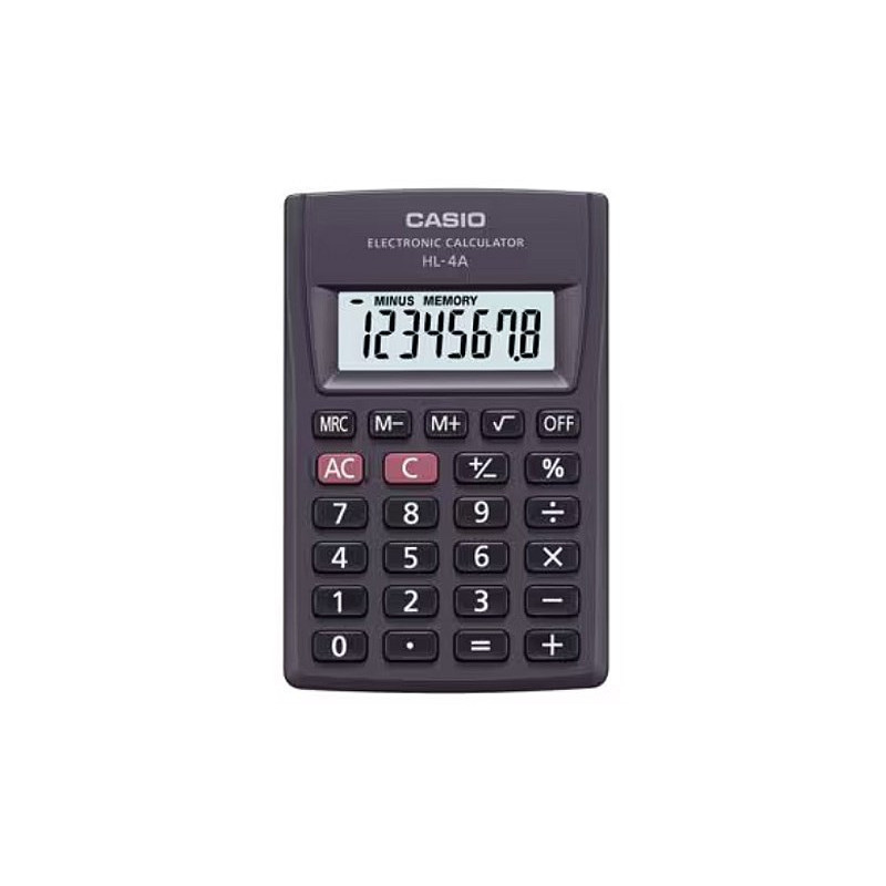 Calculator - CASIO HL-4A-B 8-digit Pocket 25 Button Battery Operated Black