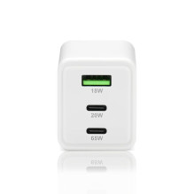 Įkroviklis GaN 1 x USB, 2 x USB-C greito įkrovimo 4+ 65W baltas Įkroviklis GaN 1 x USB, 2 x USB-C greito įkrovimo 4+ 65W baltas